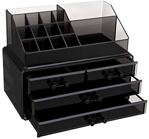 SONGMICS Porta Trucchi, Organizer Trucchi Impilabile, Organizzatore per Cosmetici in Acrilico, con 4 Cassetti, per Pennelli Ombretti Rossetti Smalti Unghie, Idea Regalo, Nero JKA007BK