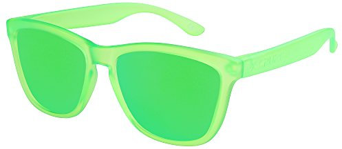 X-CRUZE 9-056 Nerd Sonnenbrillen polarisiert Style Stil Retro Vintage Retro Unisex Herren Damen Männer - grün-transparent matt/grün verspiegelt