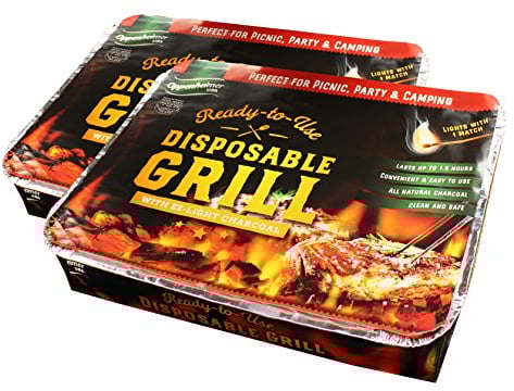Shefa 2-Pack BBQ Big Heat Instant Disposable Barbecues Grill On-the-Go Ready to Use Charcoal Grill, Ideal for Camping and Tailgate Parties, Easy to Light, disposable bbq grill
