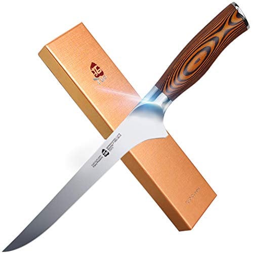TUO Boning Knife 7 inch Flexible Fish Fillet Knife German High Carbon Stainless Steel with Ergonomic Pakkawood Handle-Fiery Phoenix Series
