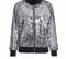 MA ONLINE Damen-Bomberjacke mit Reißverschluss, Pailletten, Glitzer, langärmelig, Biker, festlicher Party-Mantel, silber, M-L