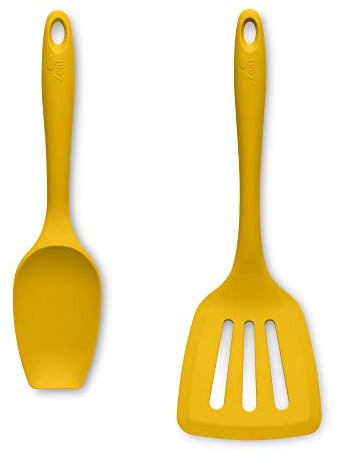 Zeal JSET12M Non-Stick Silicone Large Spatula Spoon & Turner 2-Piece Set-Mustard