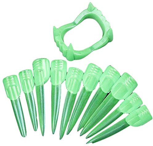 Dracula-Zähne und fluoreszierende Leucht-Nägel Vampir-Set für Kinder Halloween Twilight Karneval Horror-Accessoire Theater-Make-up Kostüm-Party Geburtstagsidee