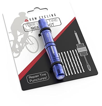 KOM Cycling Set für schlauchlose Reifen – 8 Farben – Mountainbike und Rennrad – inklusive Reifenreparaturgabel und Reibahle, 8 Speckstreifen – schlauchlose leicht gemacht