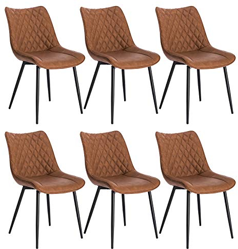 WOLTU Esszimmerstühle 6er Set, Küchenstühle, Wohnzimmerstühle, Polsterstühle mit Rückenlehne, für Esszimmer, Küche, Wohnzimmer, Büro, Sitzfläche aus Kunstleder, Metallbeine, Hellbraun BH210hbr-6