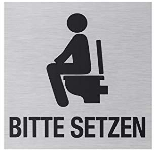Metafranc Klebeschild Bitte setzen - 80 x 80 mm - Aus Aluminium - In moderner Edelstahl-Optik - Selbstklebende Rückseite / Beschilderung / Infoschild / Toilettenschild / 507180