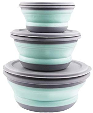 3 Stück Faltbare Schüssel mit Deckel, Runden Frischhaltedose Silikon Tragbare Schüssel, Faltschüssel Camping, Faltbare Schüssel mit Deckel, Camping Wandern Küche Schule im