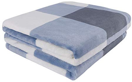 PiccoCasa Fleecedecke Karierte Decke Tagesdecke Flanell Große Decke Wohn- & Kuscheldecke Warm & Weich als Sofadecke/Couchdecke Sofaüberwurf Blau&Weiß 150x200cm