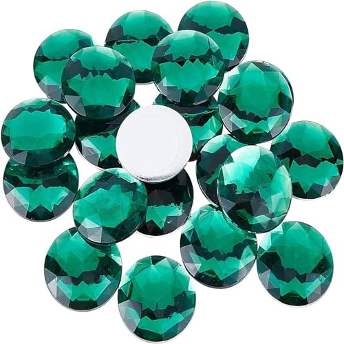 FINGERINSPIRE 50Pcs 30mm Grün Acryl Strass Flache Rückseite Runde Strass Steine Selbstklebende Kunststoff Kreis Edelsteine ​​Aufkleben Juwelen für Kostümherstellung Bling St. Patrick's Day Dekoration
