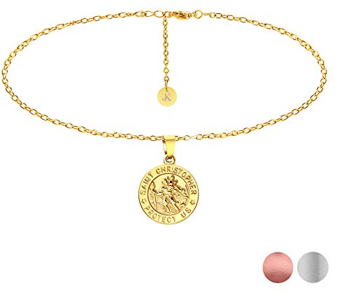 Kim Johanson Edelstahl Damen Halskette *Saint Christopher* Heiliger Christophorus in Silber, Gold & Roségold mit Gravur | Coin | Amulett | Kette verstellbar ink. Schmuckbeutel (Gold)