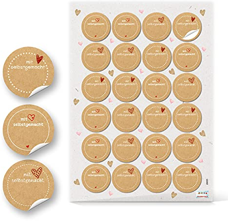 Logbuch-Verlag 24 Aufkleber rund MIT LIEBE Herz selbstgemacht 4 cm Marmeladen Etiketten Glas Dose selbstklebend Etiketten