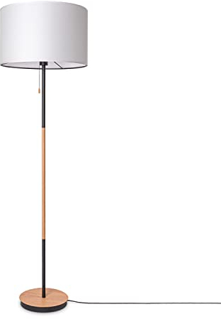 Paco Home Stehleuchte Wohnzimmer Dreibein Stoffschirmlampe Standleuchte Tischlampe Textil Schirm E27 Nachtlicht Skandi, Farbe:Weiß (Ø45.5 cm), Leuchtenart/Farbe:Stehleuchte-Schwarz - Typ 3