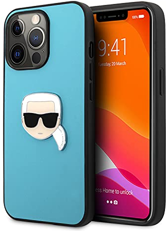KARL LAGERFELD KLHCP13XPKMB Hülle für iPhone 13 Pro Max 6,7 blau Leather Ikonik Karl`s Head Metal