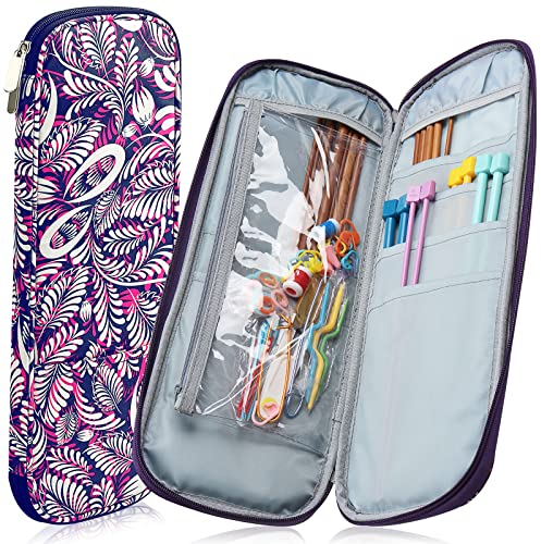 Coopay Knitting Needle Case 14 Inch, Circular Needles Case, Large Needle Bags for Long Knitting Needles 35cm, Crochet Hooks and Accessories Storage, Knitting Equipment Organizer Knitter Gift, Purple