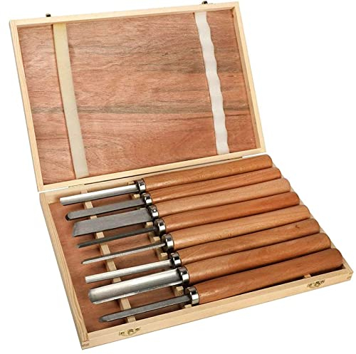 FZYE Set di scalpelli per tornio in Legno, Set di scalpelli per Intaglio del Legno Professionale da 8 Pezzi, tornitura in Legno antiruggine, Kit di coltelli con Manico in Legno e sgorbi