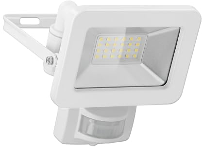 goobay 53880 LED Strahler Bewegungsmelder Außen 20W / PIR Sensor Außenstrahler IP44 / Neutralweißes Licht 1700 lm/LED Scheinwerfer Fluter Wandmontage/Gartenstrahler/Weiß