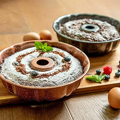 Fluted Ring Cake Mould Non-Stick Springform Round Cake Tins for Baking Cake Tin with Non-Stick Coating Cake Pan, Easy Release Fluted Ring Tin (Golden - 24cm)