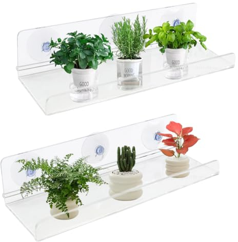 Fensterregal mit Saugnapf, 30,5 cm, Acryl, für Pflanzen, Innenbereich, Pflanzgefäß, Sukkulenten, Blumen oder Kräuter, 2 Stück