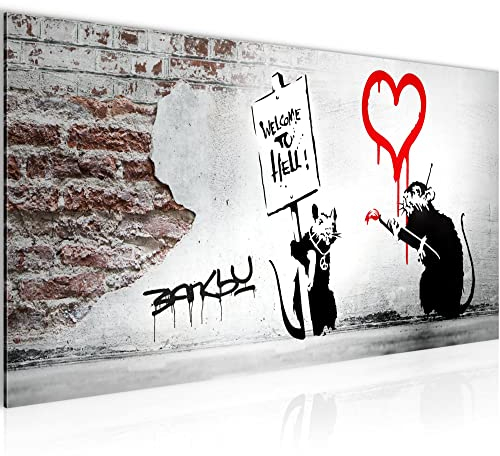 Runa Art Wandbild Banksy Graffiti Zitat Ratten 1 Teilig 100 x 40 cm Modern Bild auf Vlies Leinwand Street Art Loft Wohnzimmer Schwarz Grau Rot 040412a