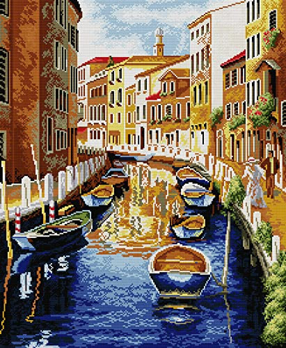 Awesocrafts Kreuzstich Stickpackungen Vorgedruckt Venedig, Wasserstadt Bilder Vorlagen Sticken Set Vorgedruckt 14CT 2 Stränge