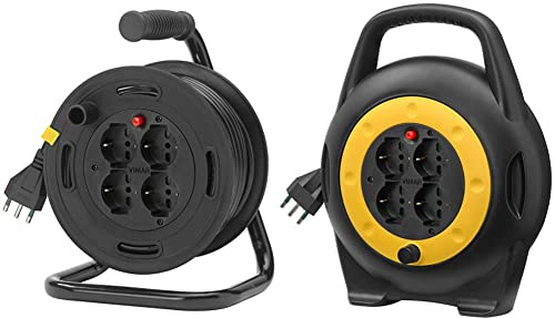 Vimar 0P32730 Avvolgicavo 16A 4 uscite universali 15m & Vimar 0P32714 10 metri, con 4 prese a standard italiano Sicury, spina 16A e disgiuntore termico