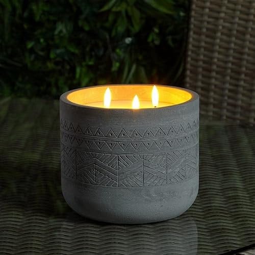 Noma Large Aztec Concrete Candle : 3 LED Warm White : IP44 : Battery with Timer