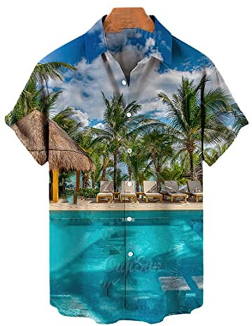 Chemise imprimée cocotier 3D, style hawaïen, chemise ample d'été pour homme, Zm-1622, L
