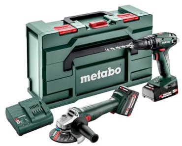 metabo Combo Set 2.4.4-18 V - Maschinen: Akku-Schlagbohrschrauber SB 18, Akku-Winkelschleifer W 18 L 9-125 - Inkl. 2 LiPOWER Akkus, Ladegerät SC 36, metaBOX 165 L und Zubehör - Vielseitig & kompakt