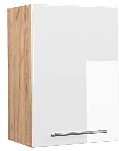 Vicco Hängeschrank Fame-Line, hängender Küchenschrank, Weiß Hochglanz/Goldkraft Eiche, 50 cm