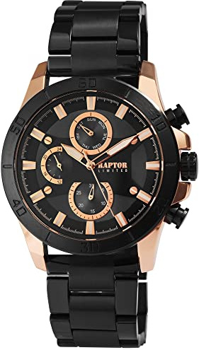 Raptor Limited Theo Herren-Uhr Edelstahl Multifunktion Analog Quarz RA20358 (schwarz roségoldfarbig)