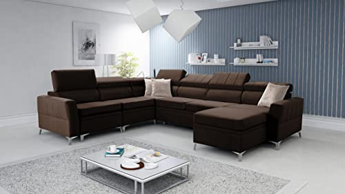 All4All Ecksofa mit Schlaffunktion Bari VII 328 x 272 cm - Eckcouch mit Bettkasten - Wohnlandschaft in U-Form - XXL Sofa Groß - Schlafsofa - Braun - Seite Rechts - Modern - Velvetstoff 26