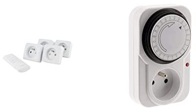 Set de 4 minis Prises on/Off et télécommande & Otio Programmateur journalier mécanique Inter. Voyant 3680 W