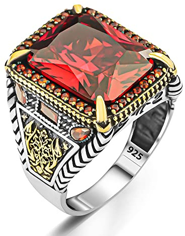925 Sterling Silber Roter Zirkonia Stein Adlerklaue Herrenring Silberschmuck Geschenk für Mann (57)