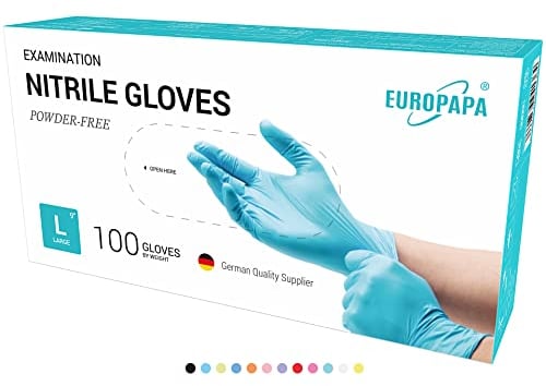 EUROPAPA® Lot de 100 gants jetables en nitrile - Non poudrés - Sans latex - Non stériles - Sans latex - Bleu clair