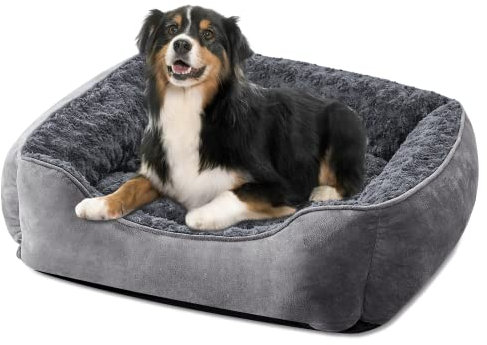 JOEJOY Dog Bed Large - Washable Pet Bed Anti-Anxiety Soft Plush Cat Bed Rectangle Non-Slip Bottom Pet Bed - Small | Medium | Large Size Mattress Mat For Dog, Grey