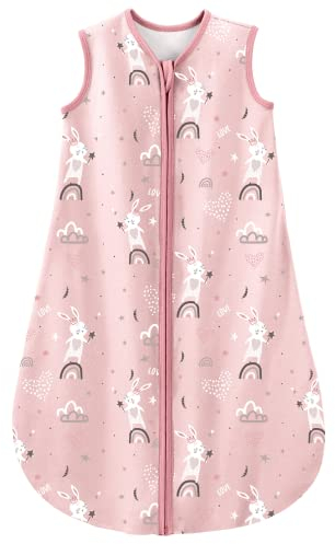 Looxii Baby Schlafsack Sommer 100% Baumwolle Sommerschlafsack 0.5 TOG Schlafsäcke Babyschlafsack 90 cm für Jungen Mädchen Neugeborene Rosa Häschen 18-24 Monate