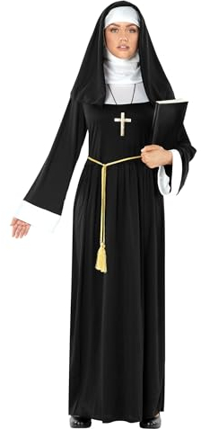 Morph Nonnenkostüm für Damen, Nonnen-Outfit mit Haube, Perfekt für Halloween und Karneval, M