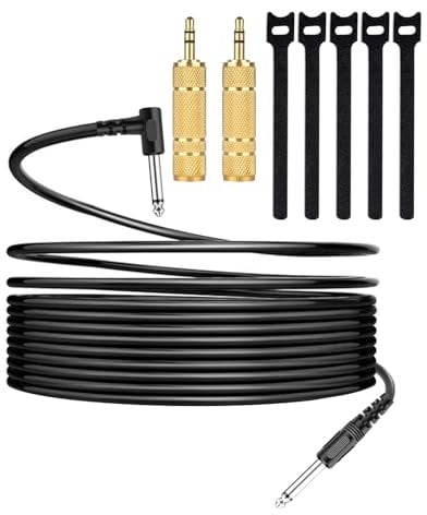 WEIBANG Guitar Cable 3m/10ft with 2pcs 3.5mm Stereo Jack Plug and 5pcs Velcro Cable Straps for Electric Guitar, Bass, Amplifier