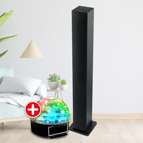 Tour de Son HiFi, Muse M-1050 BT Enceinte d'intérieur Bluetooth USB 30W Noir, Jeu de lumière Boule LED, Colonne Chambre Salon