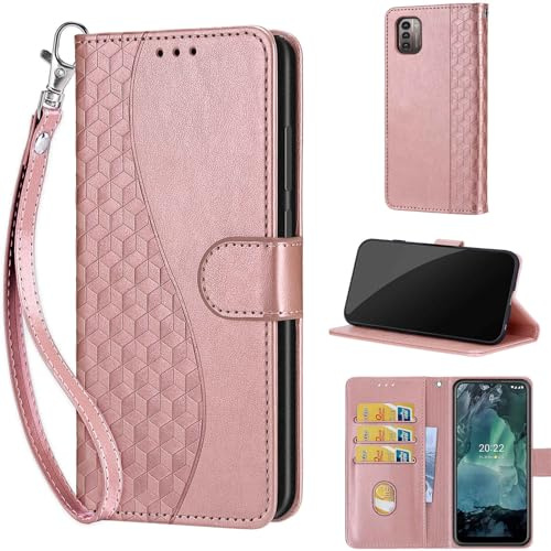 TOMYOU Handyhülle für Nokia G11 / G21 Hülle, Roségold | Stoßfeste Flip Schutzhülle, Kartenfächer, Standfunktion,Magnetisch, Kunstleder, Klappbar Brieftasche
