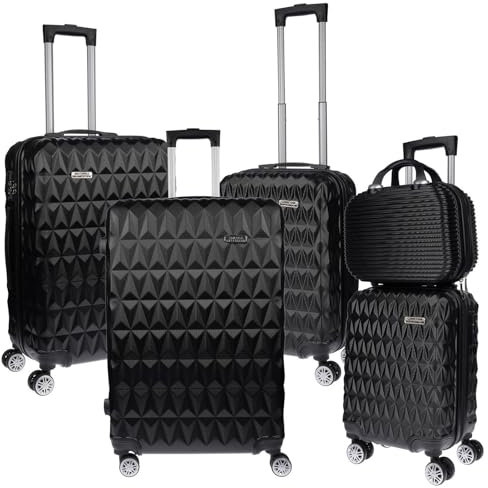 Christian Wippermann 3er Koffer-Set für Herren Damen mit Hartschalenkoffer Koffer Trolley Reisekoffer Kofferset Handgepäck M L XL (Schwarz-5er-Set)