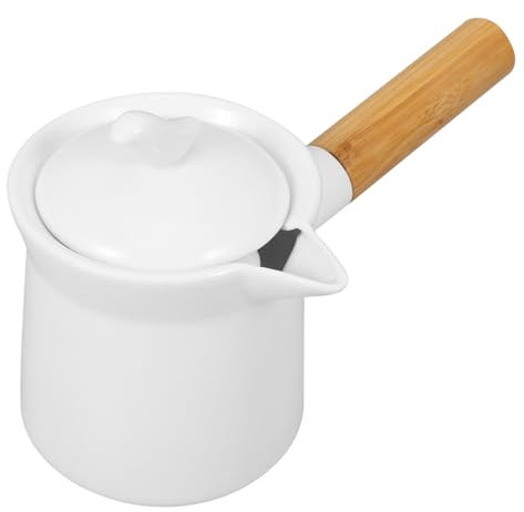 Ciieeo Kleine Keramische Milchpfanne Mit Holzgriff 350Ml Mini Saucepan FüR soßEn Butter Und Milch Ideal FüR Induktionsherde Elegantes Design FüR Die KüChe