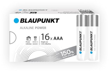 BLAUPUNKT AAA batterie alcaline, confezione da 16, per gli orologi a parete e telecomandi TV, LR03BPO/16CB