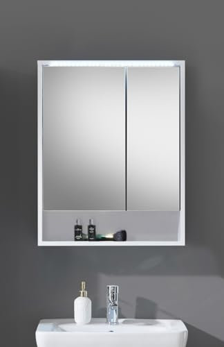 möbelando Badezimmerspiegelschrank >Lucera< in Weiß aus Glas - 60x75x20cm (BxHxT)