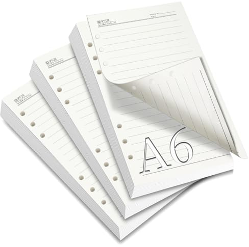 SWTYExt 3 Packungen A6 Nachfüllpapier Liniert, 180 Blätter(360 Seiten) 6 Löcher A6 Papier Nachfüllbare Refill Paper Ringbucheinlagen für A6 Notizbuch Skizze Tagbuch Malerei Bullet Journal