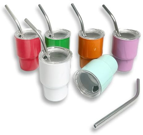 Tamarac Mini Tumbler Shot Glass with Straw, 3 oz Shot Glass with Straw and Lid, Funny Shot Glasses, Colored Stainless Steel Sublimation Tumblers,Wedding Birthday Party Favors 6 Pack