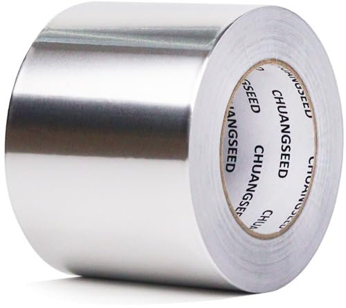 CHUANGSEED Ruban Adhésif Aluminium,100mmX50m,Bande adhesive professionnel en aluminium haute temperature,Aliminum foil tape,argent,Isolation thermique,réparationde tuyaux,fixation,ignifuge