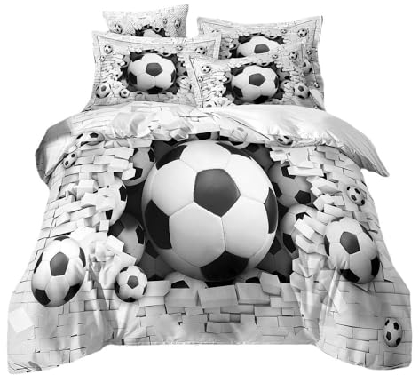 CHENGHUO Fußball Bettwäsche Set 135x200,Fussball-Motiv Bettbezug+Kopfkissenbezug 80 x 80 cm,für Absolute Fußballfans Farbe,Mehrere Musteroptionen (D,200X200+50X75X2)