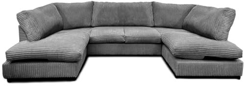 Generic U shape Sofas - Jumbo Cord Sofas for Living Room with Thick Luxury Fixed back rest Cushioning | Sectional Couches Lounge Sofa Grey U Shape