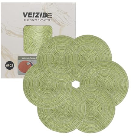 Untersetzer or Kaffeematte 11cm Tischsets Abwaschbar Platzsets Runde Platzmatten Esstisch Natürliches Material Hand gewebte Stoff Tischmatte Wird in Restaurants Cafés Hotels Picknick (Green 6pcs)